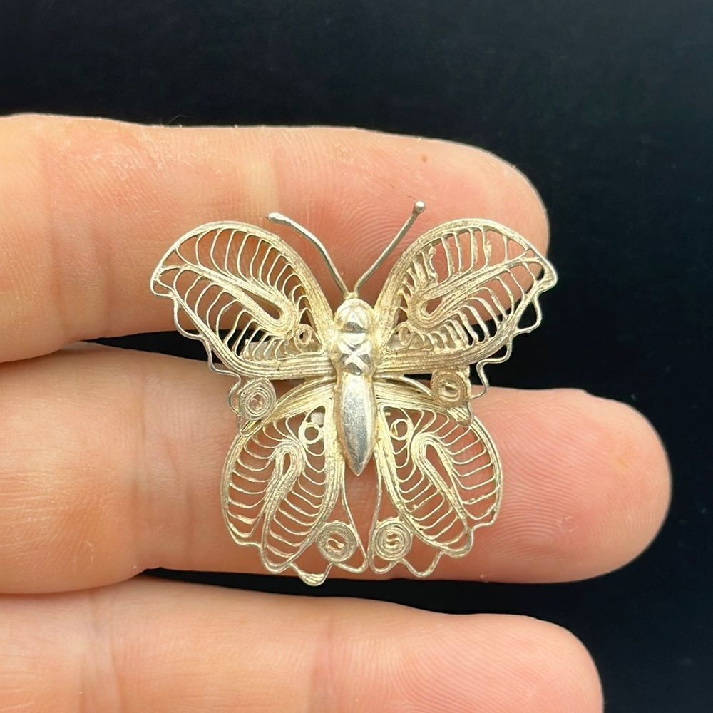 Sterling silver filigree butterfly brooch 925